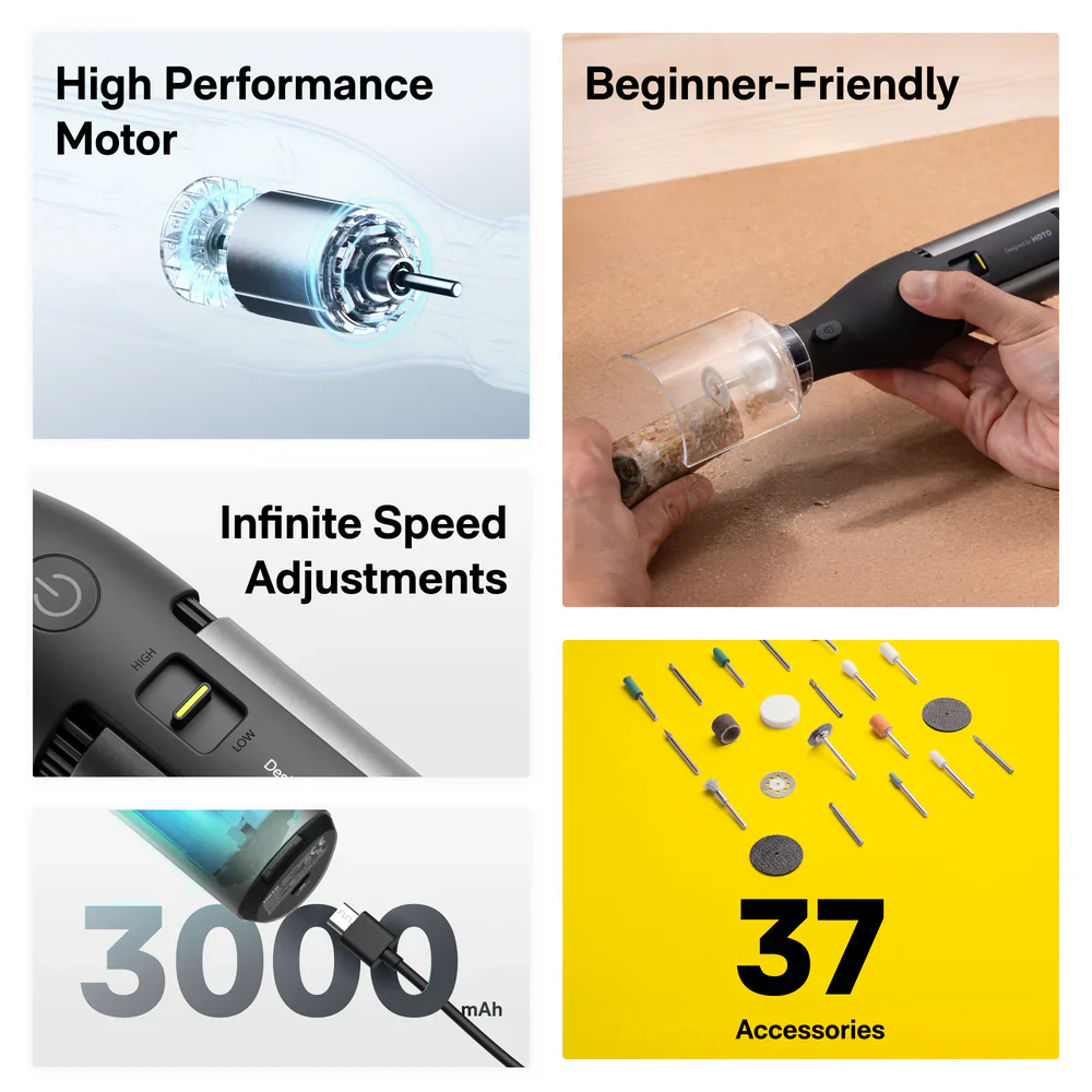 HOTO 12V Cordless Rotary Tool Kit Pro | Precision Multi-Purpose Rotary Tool with Variable Speed | Rechargeable & Compact | For DIY, Crafting, Engraving, Polishing & Repairs (HFE0018GL / QWLDM002) - Image 5