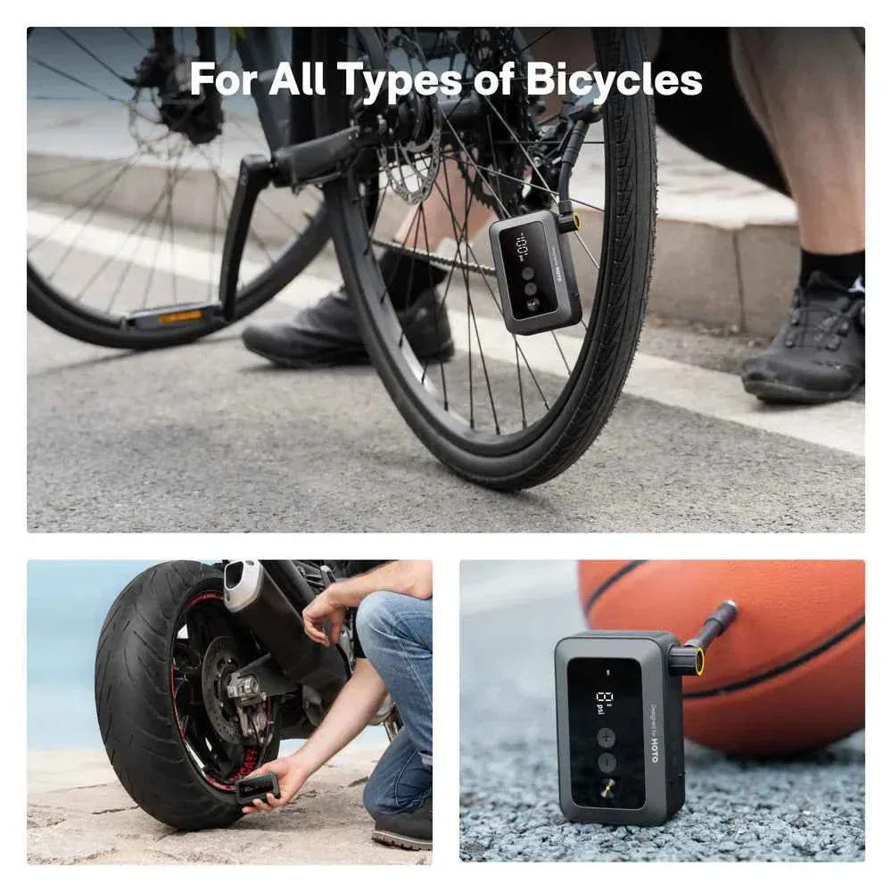 HOTO Air Pump Pocket – Compact Cordless Tire Inflator for Bikes & Motorcycles, Up to 150 PSI, 2,000 mAh Battery, Digital Display & Flick-Start Operation(HOE0013GL / QWCQA002) - Image 6