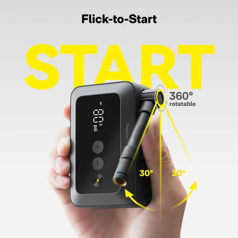 HOTO Air Pump Pocket – Compact Cordless Tire Inflator for Bikes & Motorcycles, Up to 150 PSI, 2,000 mAh Battery, Digital Display & Flick-Start Operation(HOE0013GL / QWCQA002) - Image 9