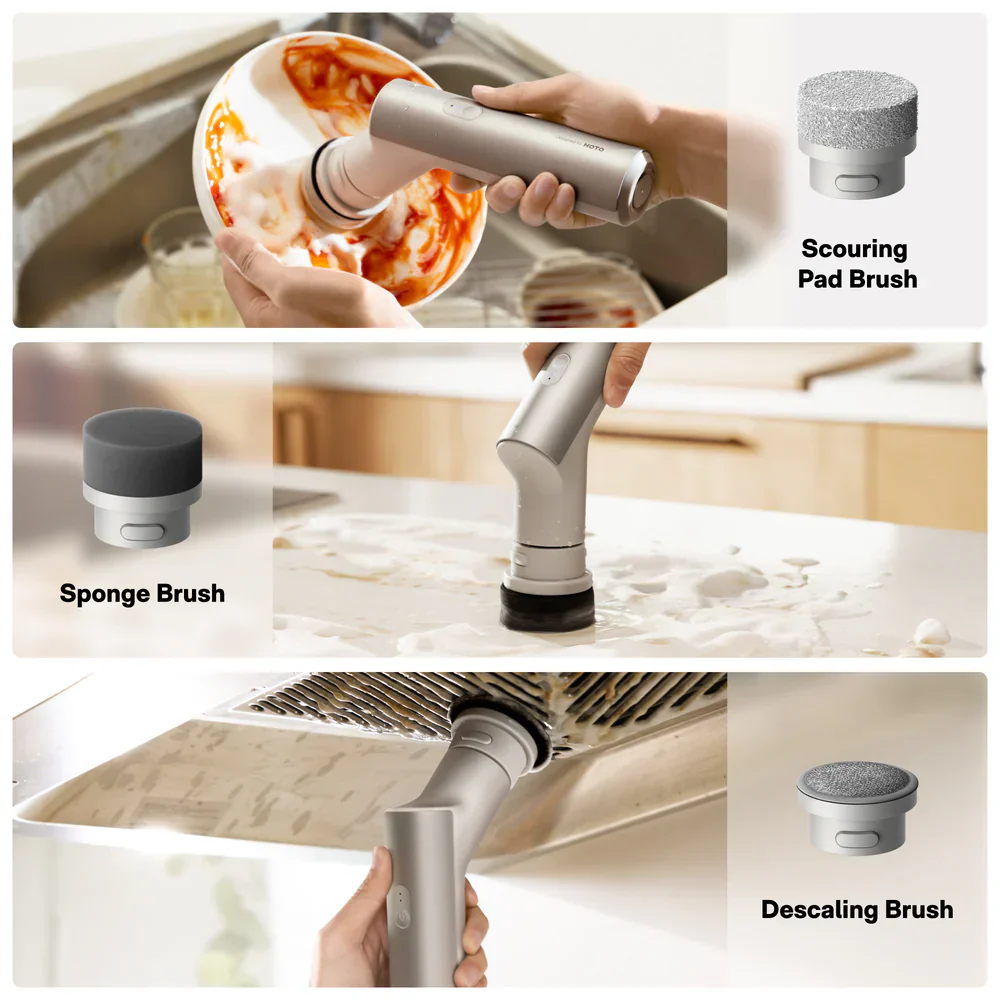 HOTO Electric Kitchen Spin Scrubber, 9-in-1 Power Cleaning Brush Set, 300 RPM High-Torque Motor, IPX7 Waterproof, 4000mAh Rechargeable Battery, Multi-Surface Cleaner for Kitchen Sink, Tiles, Stovetops & Bathroom (HFE0029GL / QWQJS001) - Image 11