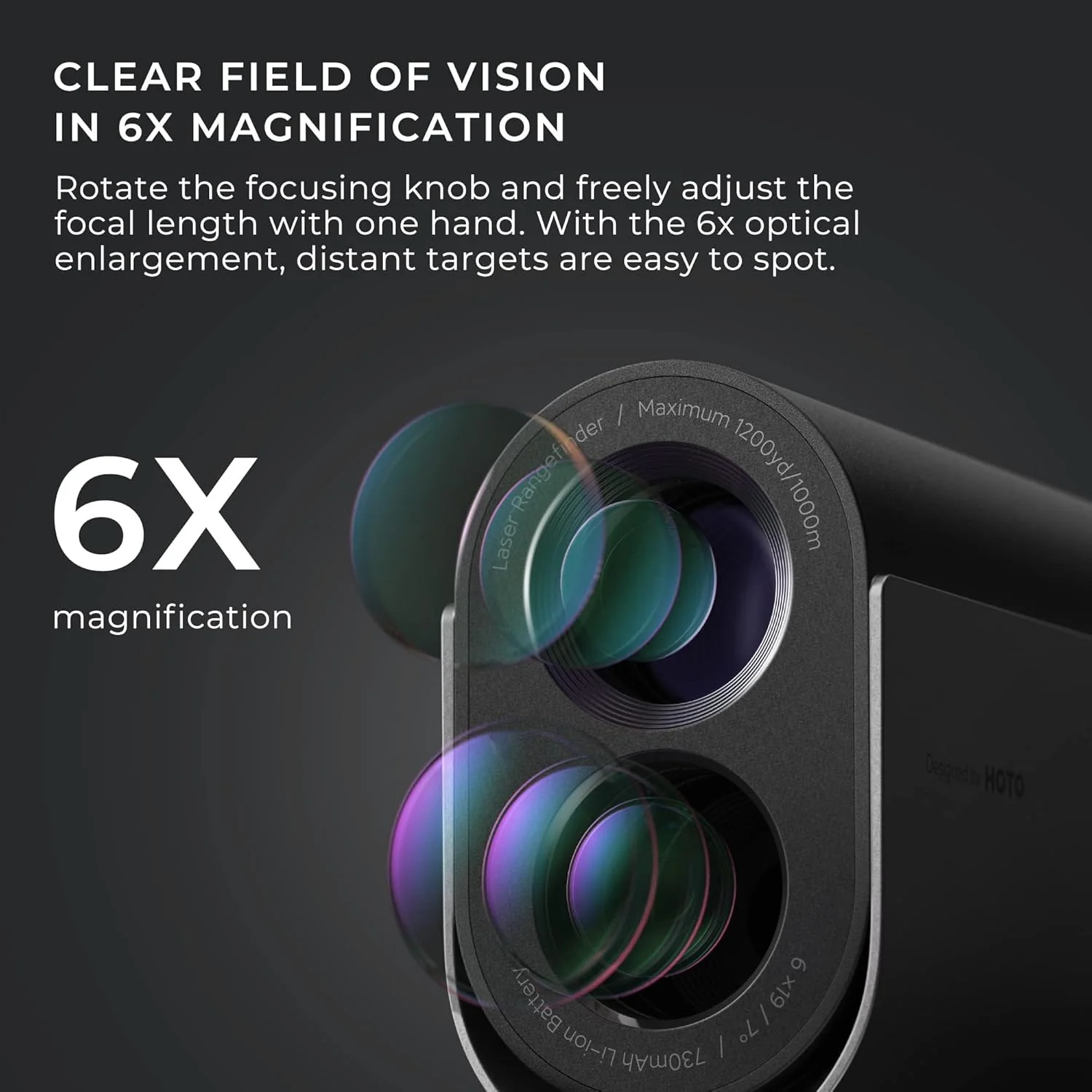 HOTO Golf Laser Rangefinder – Slope + Flag-Lock Digital Laser Measuring Tool, 1100-1200 Yard Range, 6× Magnification, USB- C Rechargeable, IPX4 Weather-Resistant (HTE0031GL / KE1000) - Image 5
