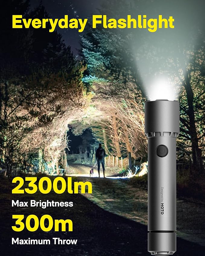 HOTO LED Flashlight High Lumens, Rechargeable Tactical Flashlight Super Bright, IP68 Waterproof(HOE0010GL/ QWSDT005) - Image 6