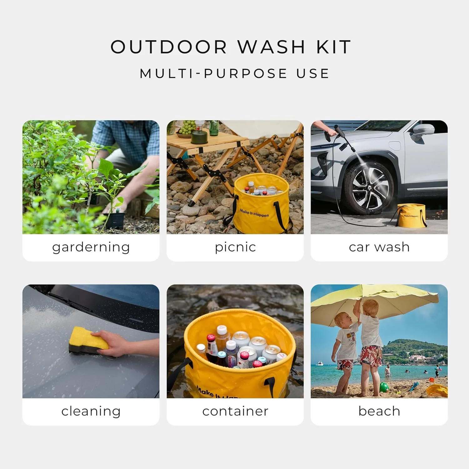 HOTO Outdoor Wash Kit – 20L Foldable Bucket, Sponge & Microfiber Cloth (HTT0027GL / QWOGJ002) - Image 5